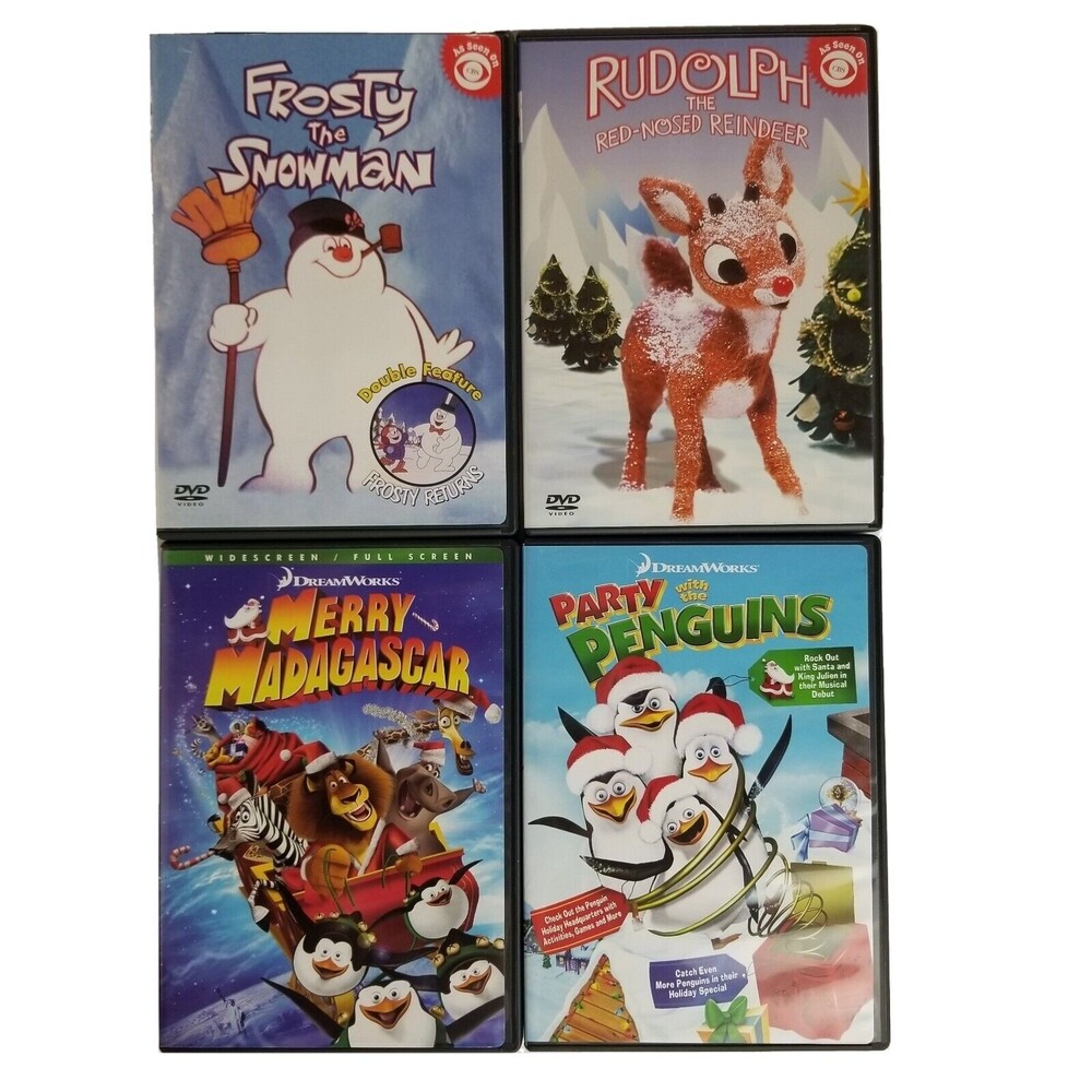 Christmas Dvd Lot -Frosty The Snowman, Rudolph, Merry Madagascar, Party Penguins